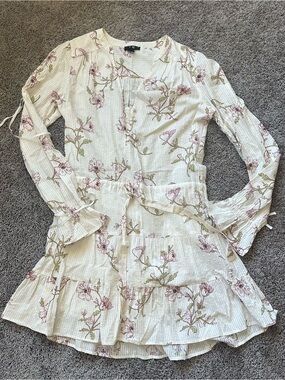 PAIGE Cream Floral Long Sleeve Tiered Mini Dress